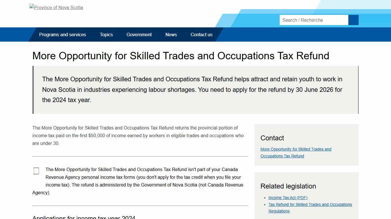 More Opportunity for Skilled Trades and Occupations Tax Refund - Government of Nova Scotia